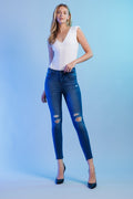 High Rise Destructed Skinny Jeans