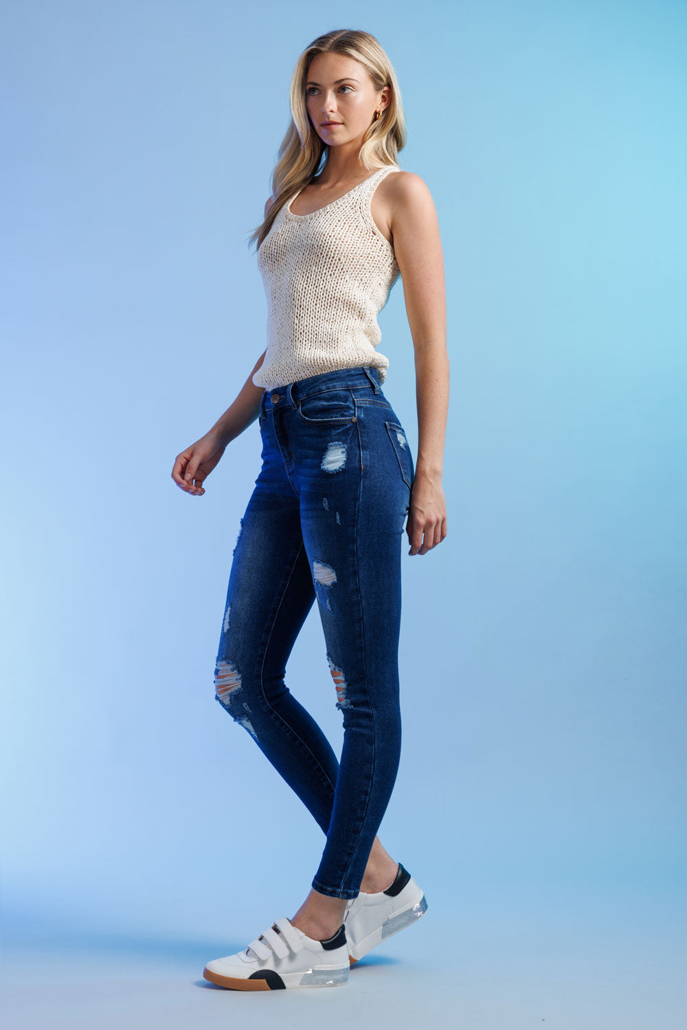 High Rise Destructed Skinny Jeans