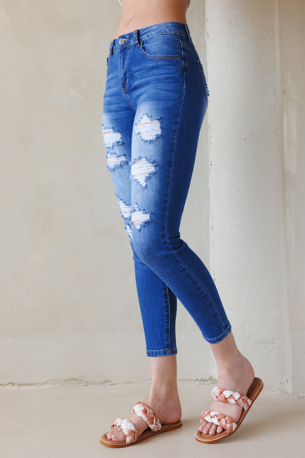 High Rise Destructed Skinny Jeans
