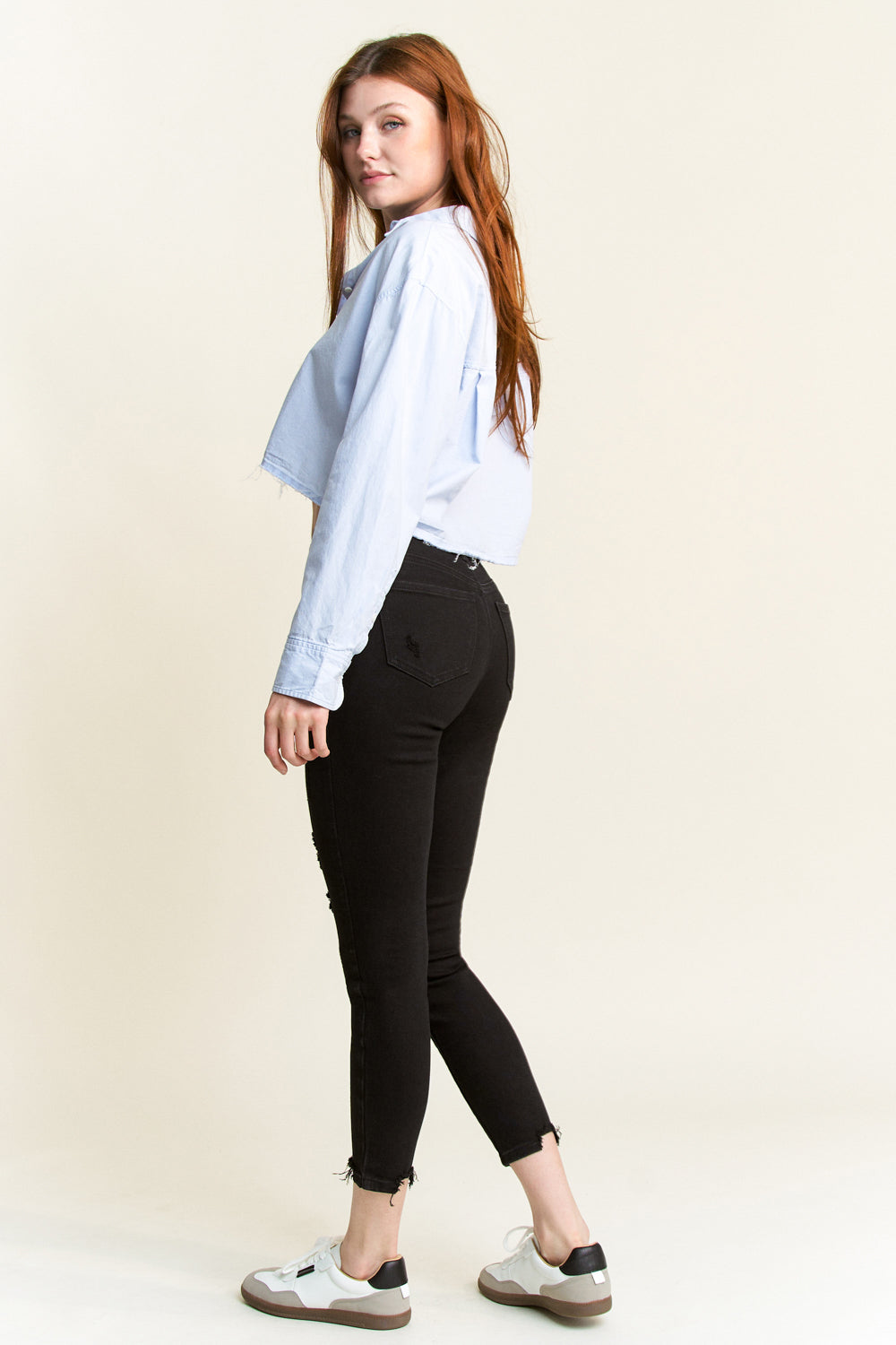 High Rise Distressed Skinny Jeans