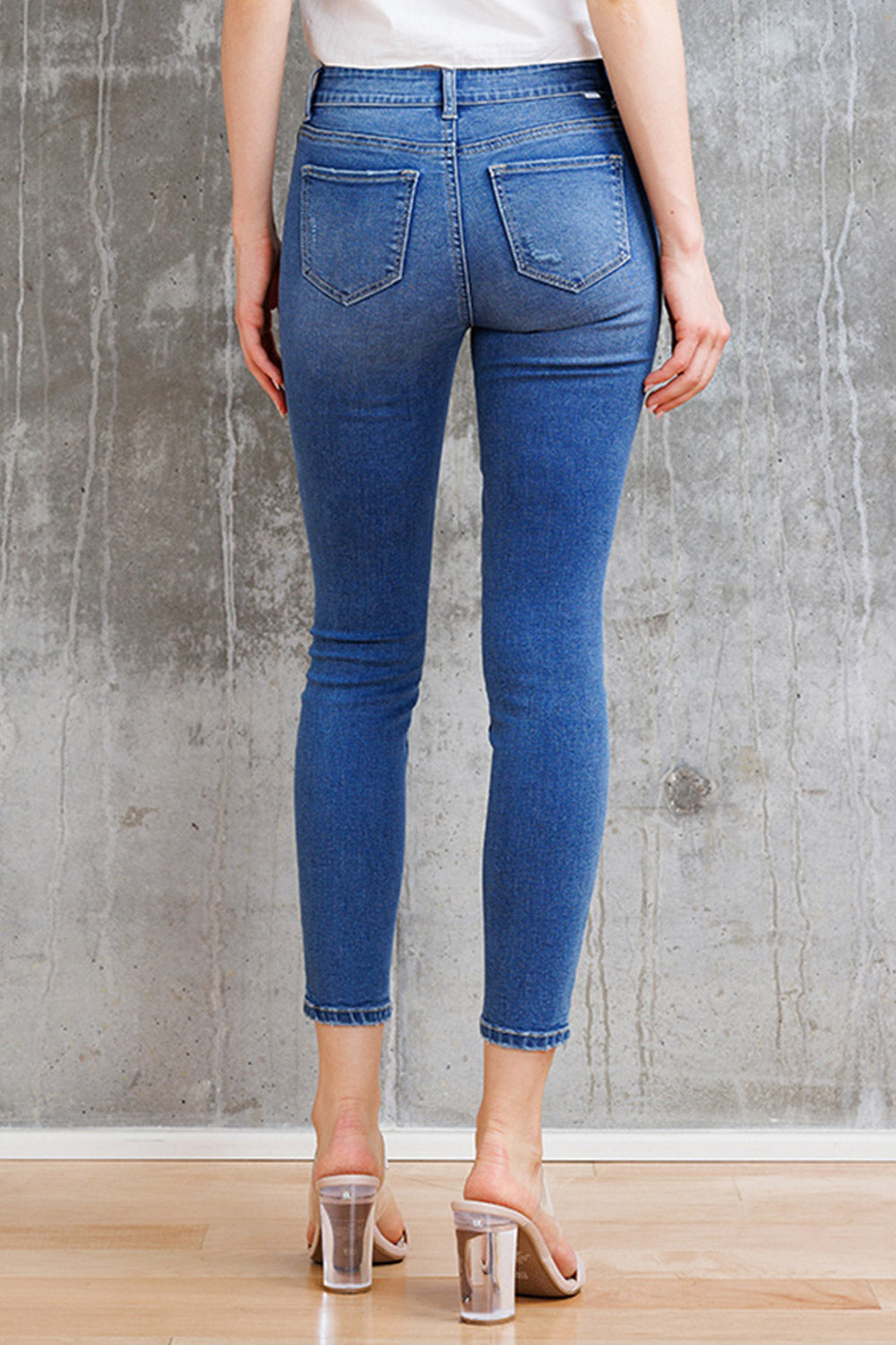 Mid Rise Destructed Ankle Skinny Jeans