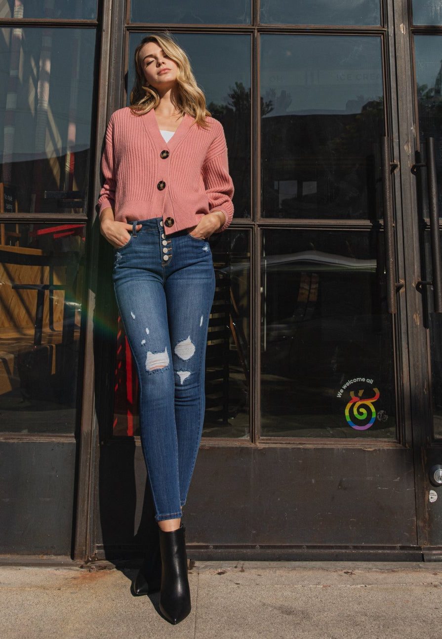 High Rise Destructed Skinny Jeans