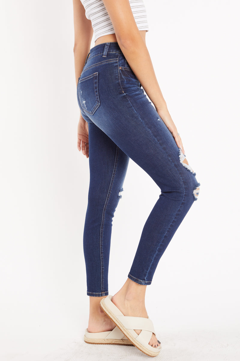 High Rise Destructed Skinny Jeans