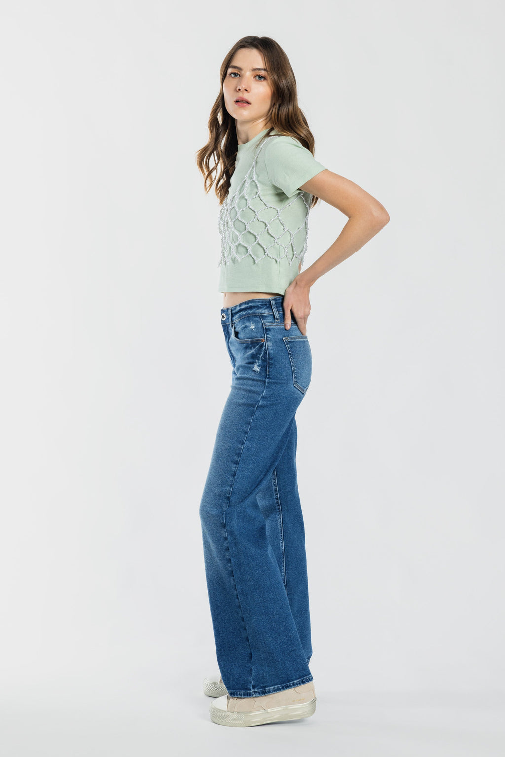High Rise Destructed Wide Leg