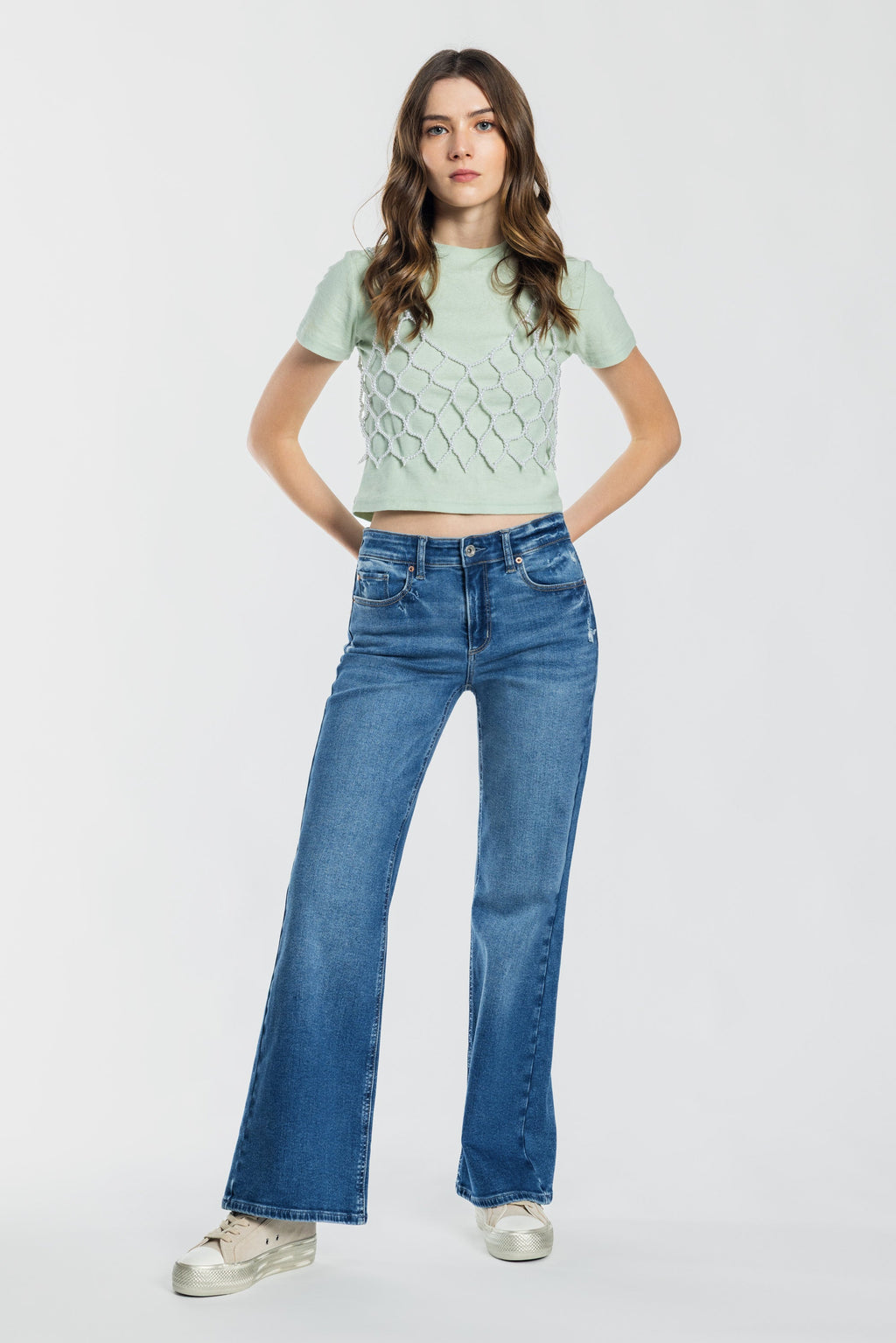 High Rise Destructed Wide Leg